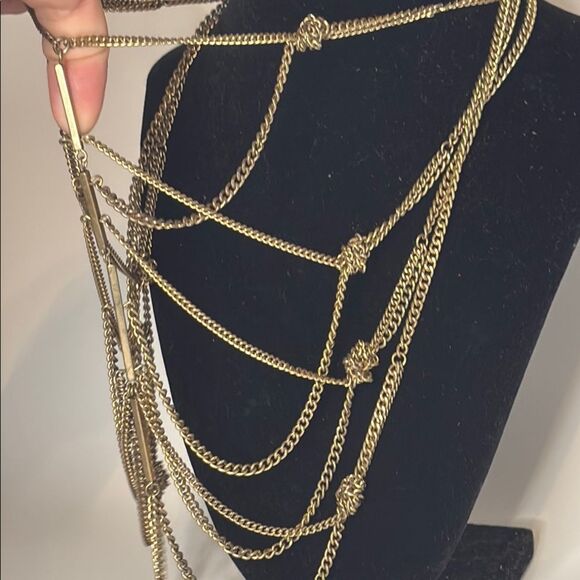 BCBG Generation Gold Tone Multi-Layer Chain Statement Bib Necklace 17” - Picture 3 of 6